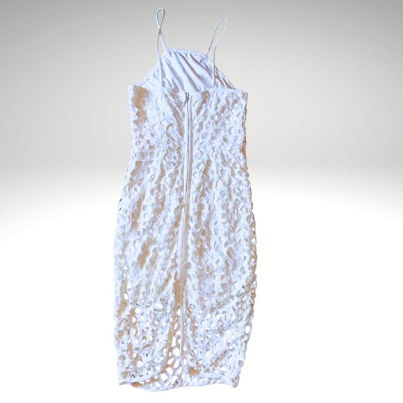 H&M White Geometric Cutout Midi Dress – Fully Lined, Size 2 - Picture 2 of 3